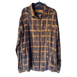 Sean John Mens Brown Plaid‎ Button Down Long Sleeve Casual Shirt XL